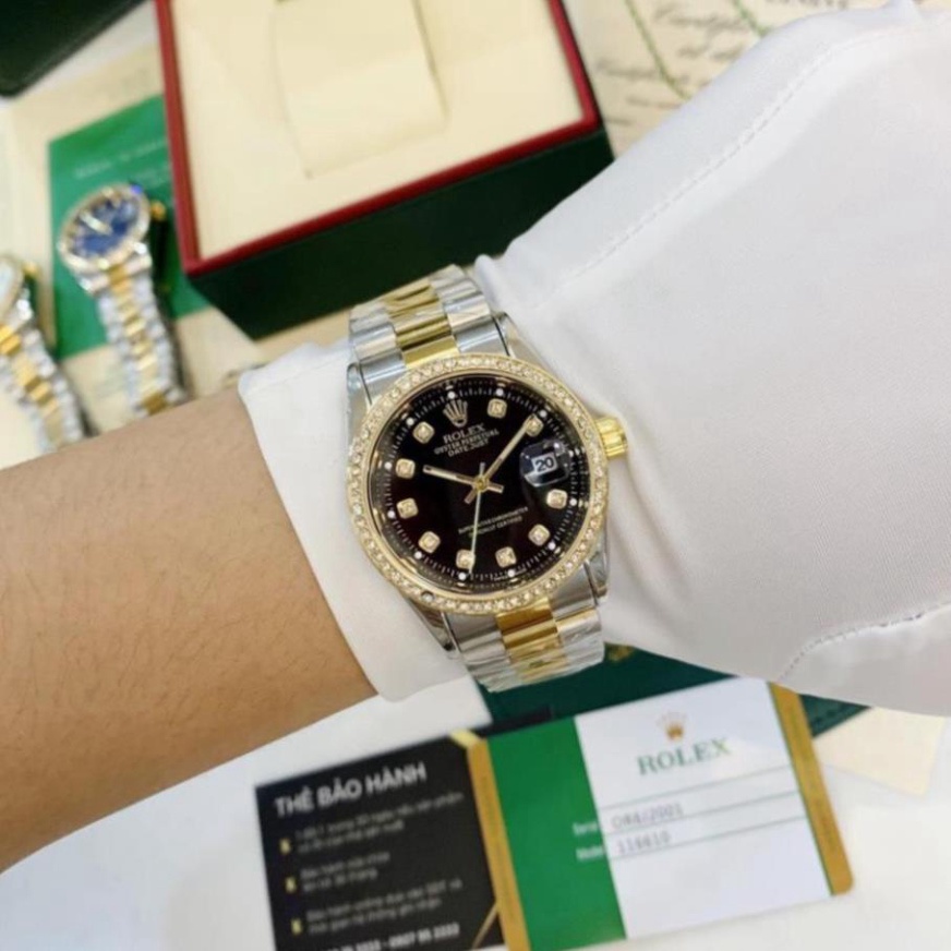 Đồng Hồ Nam Rolex Dây Thép Mặt Đính Đá Size 38mm Có Lịch Ngày - Bảo Hành 12 Tháng - Combo Quà Chất