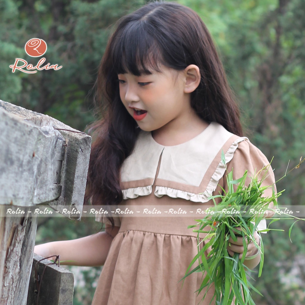 Váy bé gái cổ thủy thủ ROLIA chất vải Linen 100% tự nhiên thấm hút mồ hôi cực tốt V20 V18