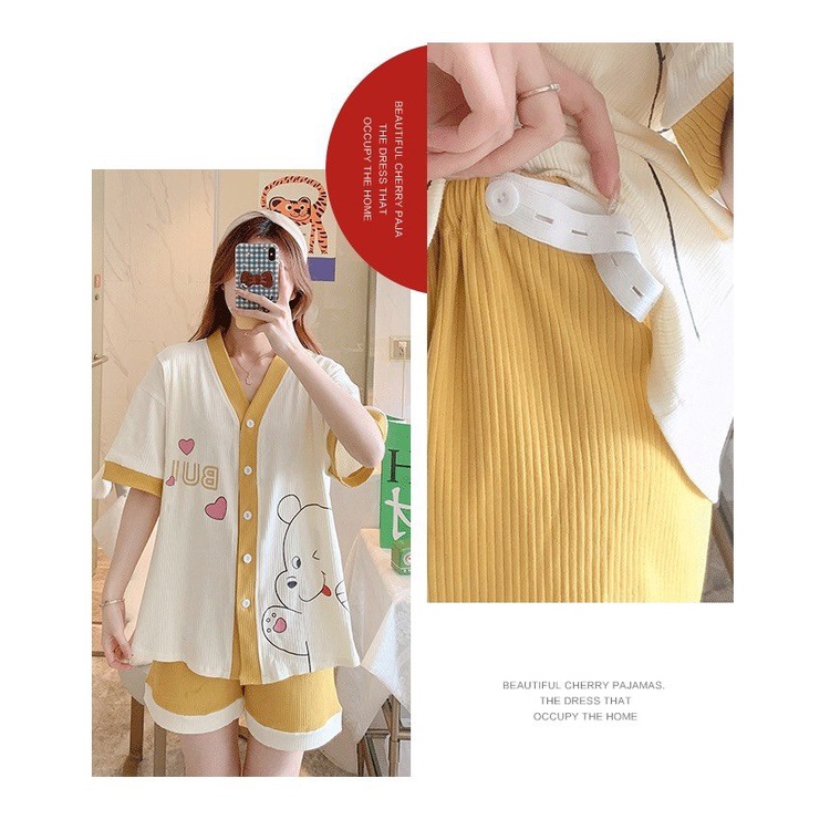 Bộ đồ bầu cộc tay thiết kế chất gân tăm đẹp cho mẹ bầu mặc nhà và sau sinh thời trang mùa hè BL872