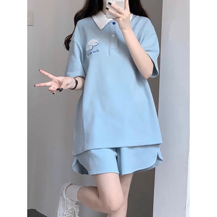 Set thun áo form rộng tay lỡ mix quần short đùi ống rộng mùa hè kiểu hàn quốc đẹp