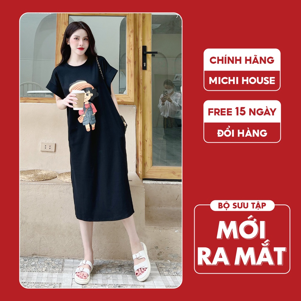 Đầm Thun Suông Michi House Váy Xuông Maxi Dáng Dài Qua Gối Phong Cách Hàn Quốc Có Bigsize Đến 75 kg Bầu Mặc Xinh V594