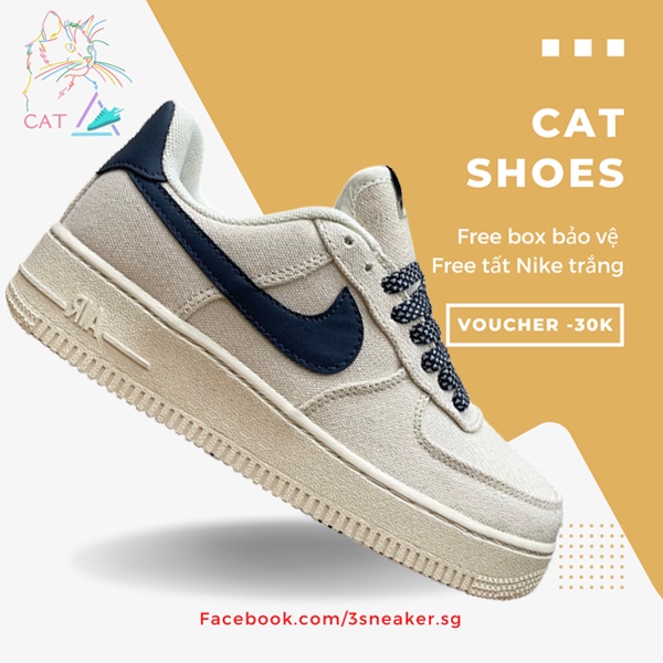 Giày AF1 Low Canvas Navy, AF1 Navy; Full Box, Phụ Kiện, Tặng Vớ Trắng