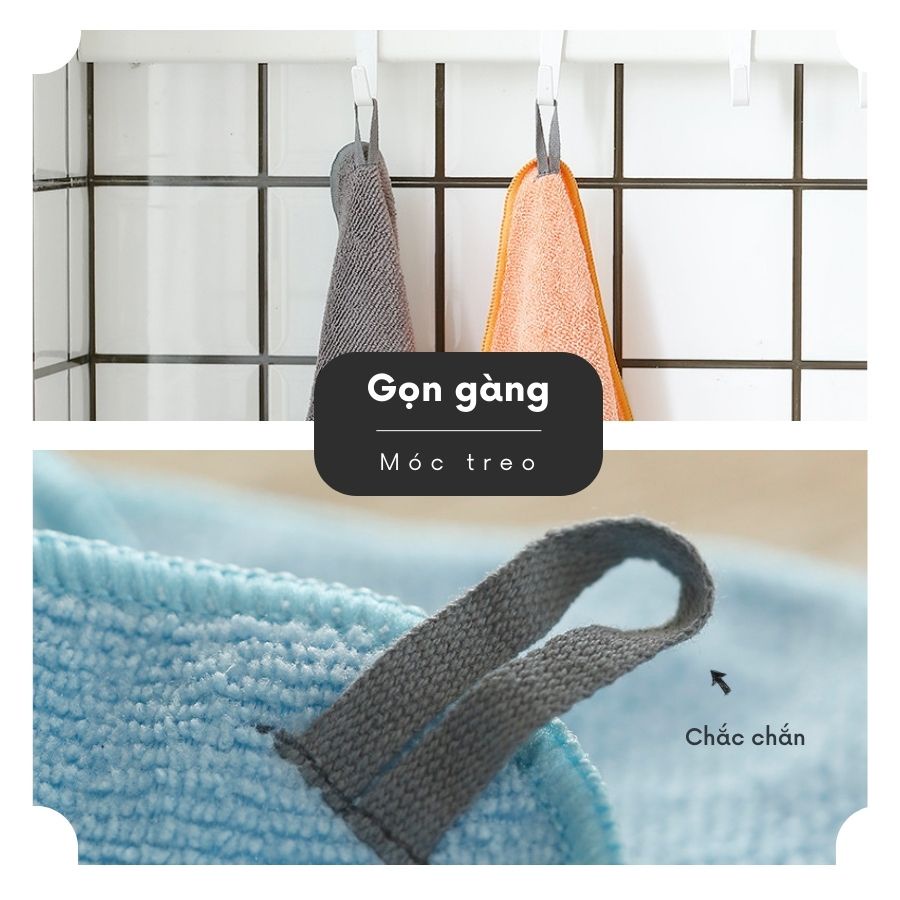 Khăn lau bếp đa năng siêu thấm microfiber FEEKA, khăn lau cửa kính xe ô tô cao cấp xinh xắn có móc treo