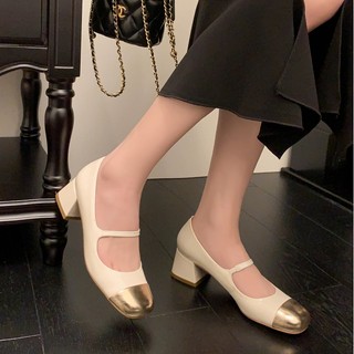 Giày Mary Jane - Giày Gót Vuông DIAO Mũi Phối Bầu Da Mềm Cao 5p QCCC