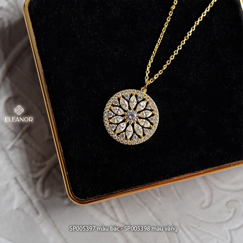 Dây chuyền nữ bạc 925 Eleanor Accessories mặt tròn hoa văn đính đá phụ kiện trang sức 5397