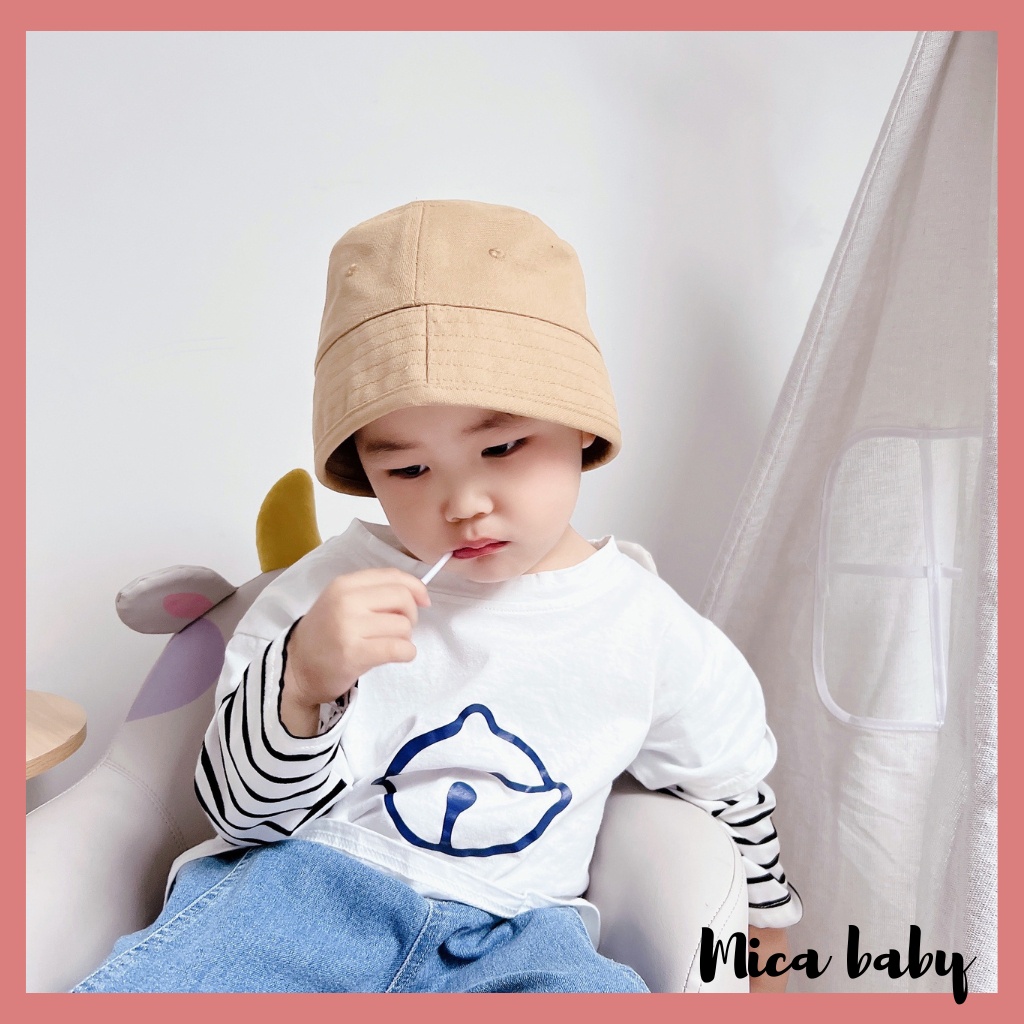 Mũ bucket trẻ em, mũ vành rộng màu trơn kiểu dáng Hàn Quốc đáng yêu cho bé MH224 Mica baby
