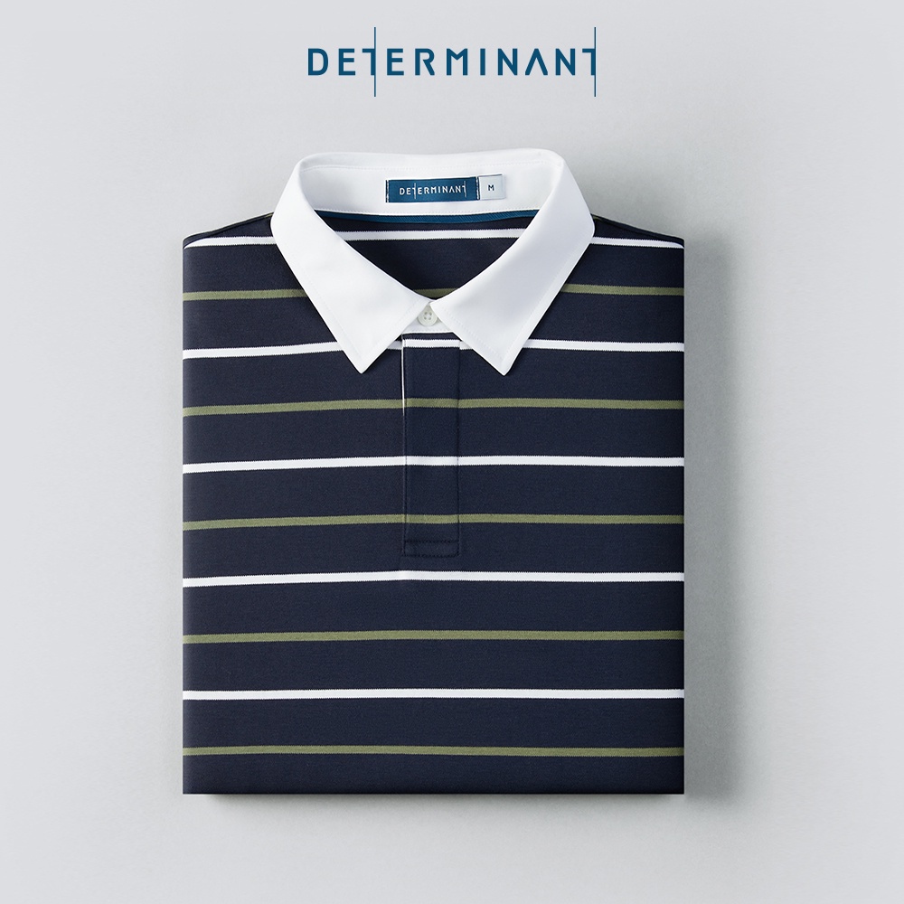 Áo thun polo nam cao cấp DETERMINANT tay dài - kháng dầu - kháng nước - 100% cotton - màu sọc xanh navy - P05