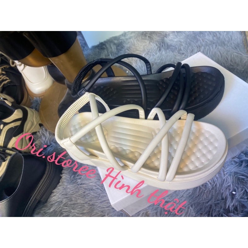 Dép sandal nữ-Dép quai hậu nữ quai dây mảnh  siêu xinh SHOES, Xăng đan đế bằng dây đan chéo nâng chiều cao MSP 669-3