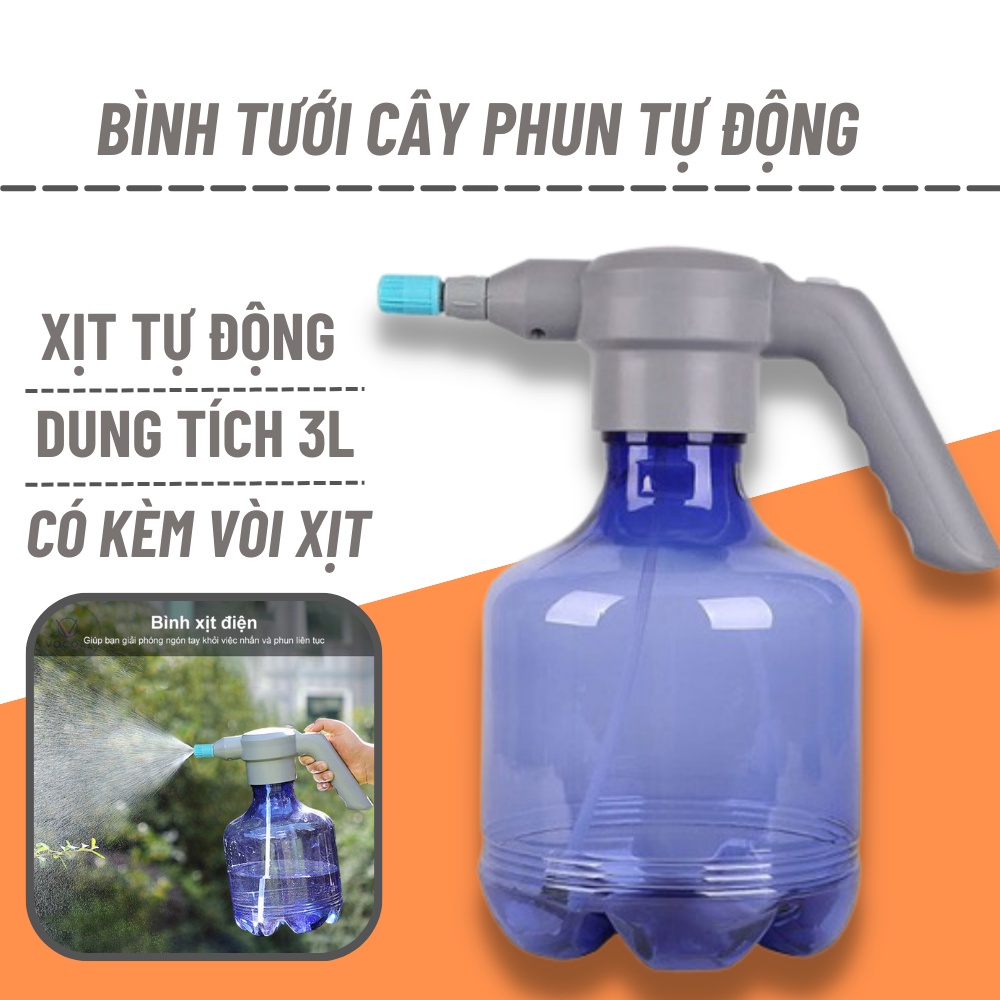 Bình xịt Nước Cầm Tay Tưới Cây Tự Động Có Thể Sạc Qua Cổng USB Tưới Cây Bằng Điện Dung Tích 3 Lít