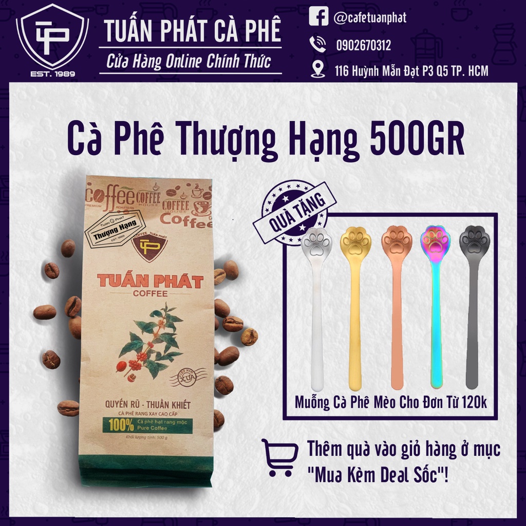 Cà Phê Thượng Hạng Rang Xay Mộc Nguyên Chất 500g - 100% Blend từ hạt Arabica & Robusta Từ Cà Phê Tuấn Phát