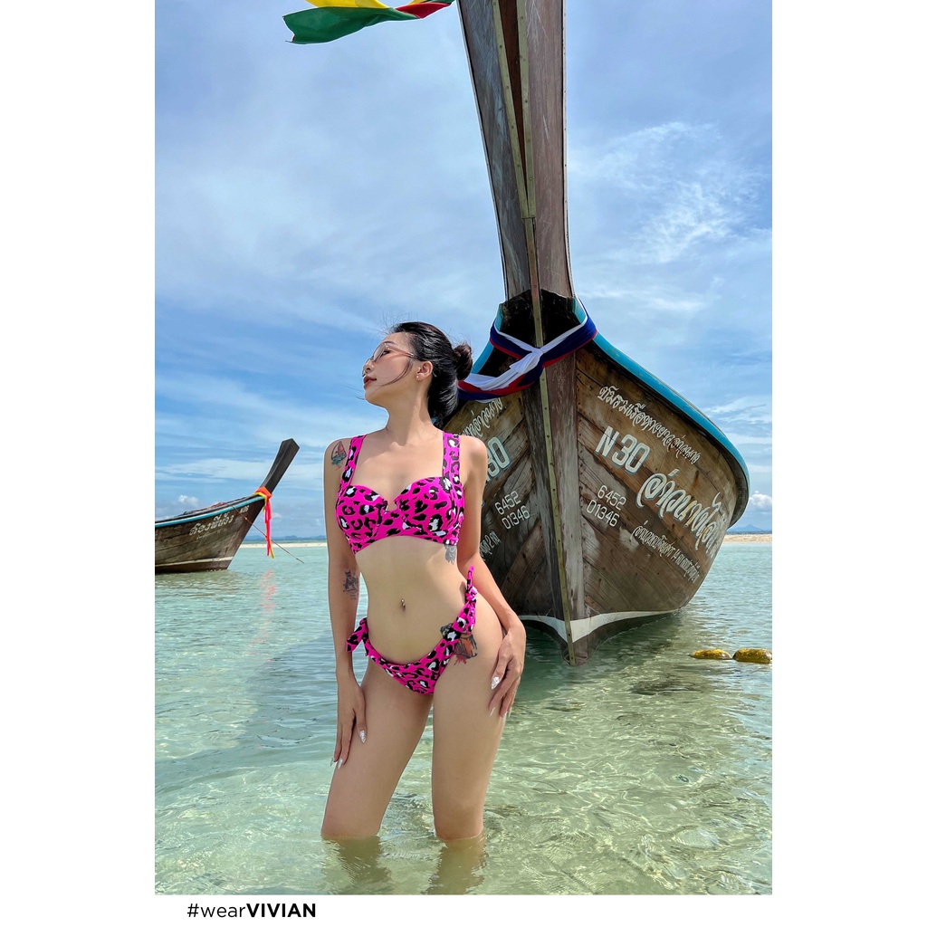 Đồ bơi nữ cao cấp 𝐕𝐈𝐕𝐈𝐀𝐍 dạng hai mảnh lưng thấp áo gọng - Hồng - VS163_PK