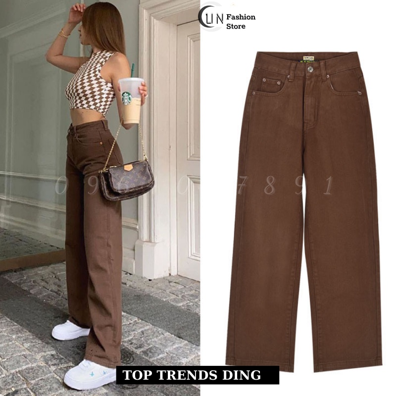 Quần ống suông đứng jean cotton màu đẹp mang phong cách Ulzzang Cool Cạp Cao Nữ