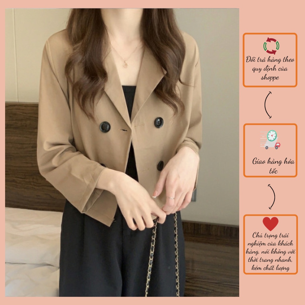 Áo Blazer Dáng Ngắn Croptop Màu Nâu Retro Tôn Da, Chất Liệu Thô Thái Mềm, Có Đệm Vai, Phù Hợp Mùa Hè Thu, V9- Kilafashi