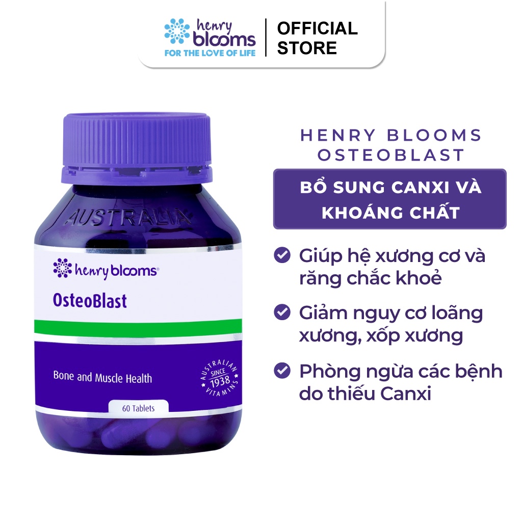 Canxi Hữu Cơ Henry Blooms Osteoblast Giúp Xương và Răng Chắc Khỏe 60v