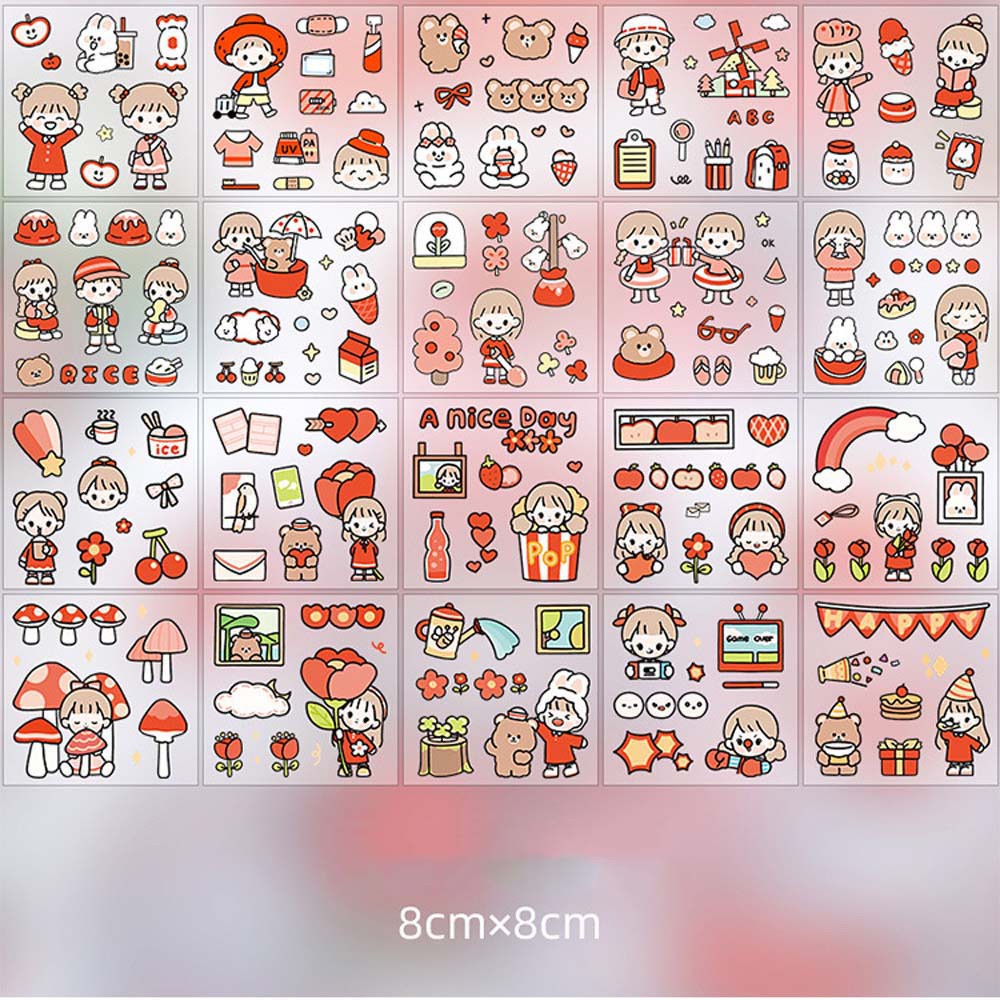 Hộp 100 tấm sticker GUTY KIDS  hoạt hình dễ thương cute trang trí laptop, điện thoại, mũ bảo hiểm, dán tập vở, bình nước
