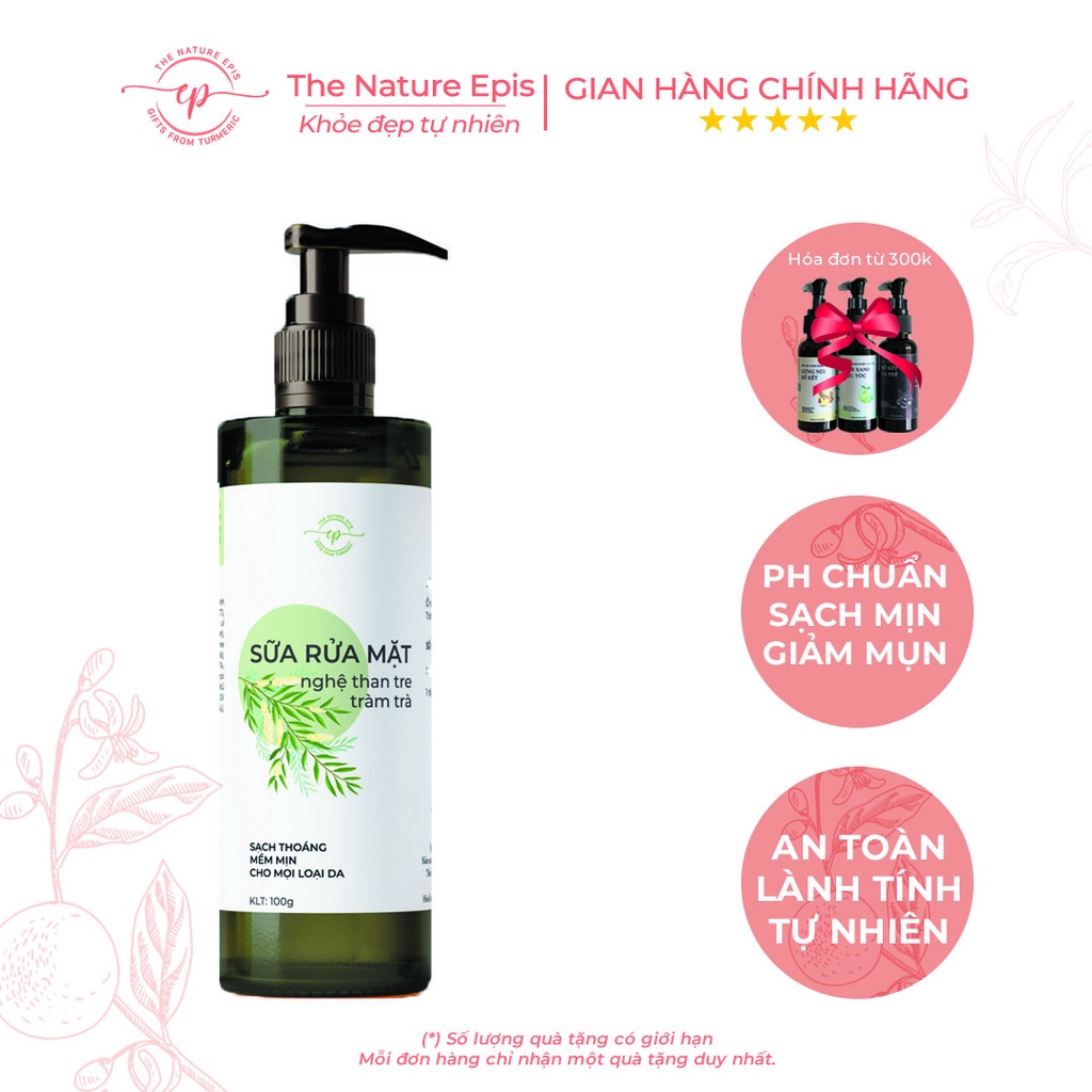 Sữa Rửa Mặt Sáng Da & Giảm Sưng Mụn Nghệ Than Tre Tràm Trà Sạch Sâu, Kháng Khuẩn Epis Clean