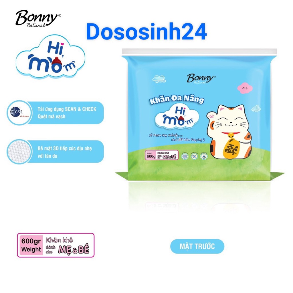 Giấy Khô/ Khăn Vải Khô Đa Năng Bonny Hi mom Mềm Mại An Toàn Cho Bé Từ Sơ Sinh Gói 600G