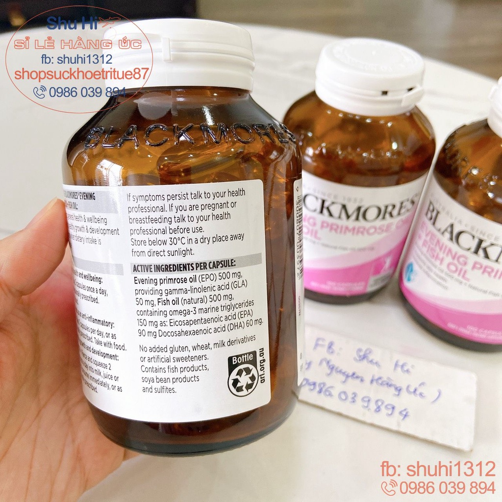 Viên uống tinh dầu hoa anh thảo và dầu cá blackmores evening primrose oil, fish oil 1000mg 100 viên Úc