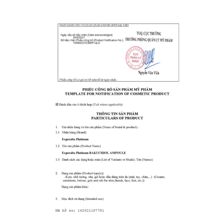 Serum dưỡng da Experalta Platinum BAKUCHIOL AMPOULE – 30 ml/chai