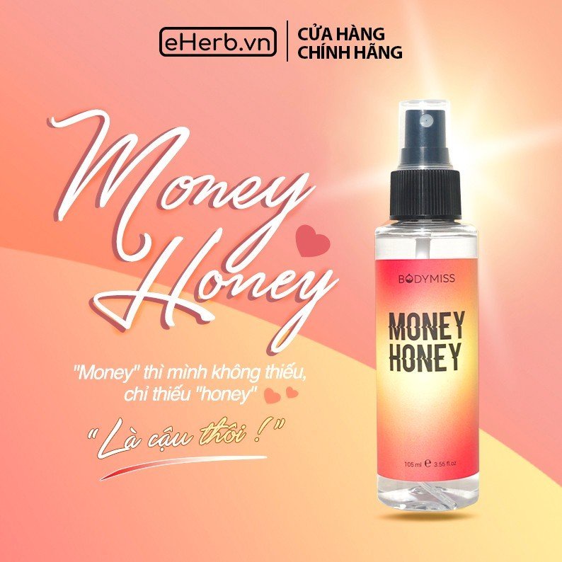 Xịt body mist nữ hương nước hoa MONEYHONEY bí ẩn, quyến rũ mùi vani BODYMISS 105ml (chai)