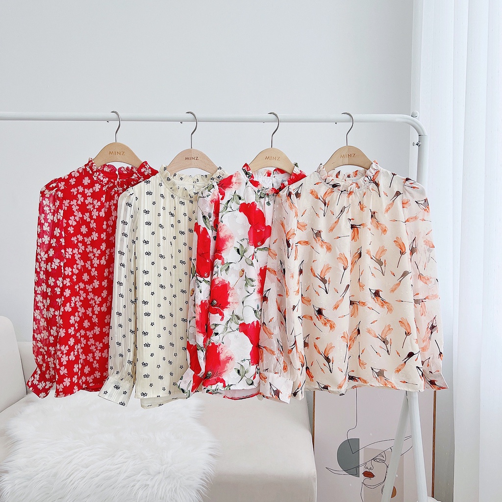 Áo Sơ Mi Nữ MINZ STORE Mã 3034, Thiết Kế Cổ Bèo 4 Màu