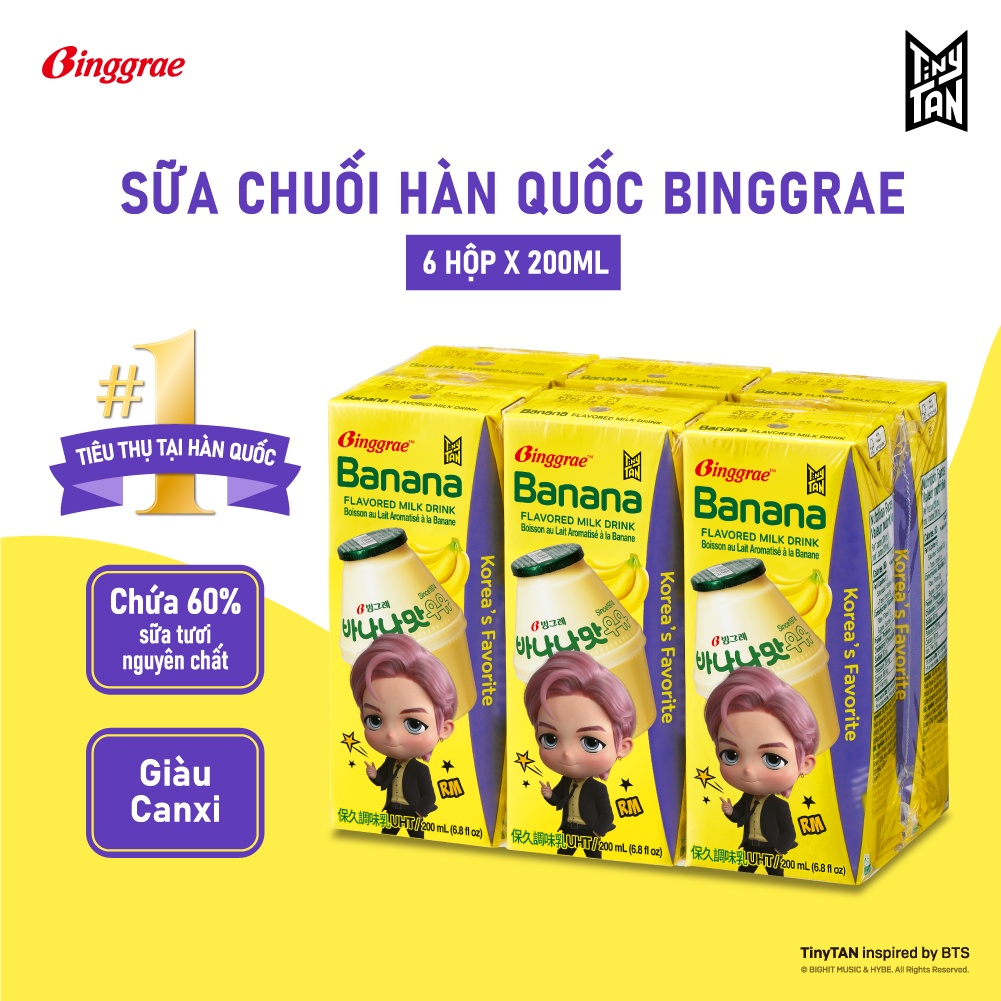 Lốc Sữa Chuối Hàn Quốc Binggrae Banana Milk (200ml x 6 hộp)