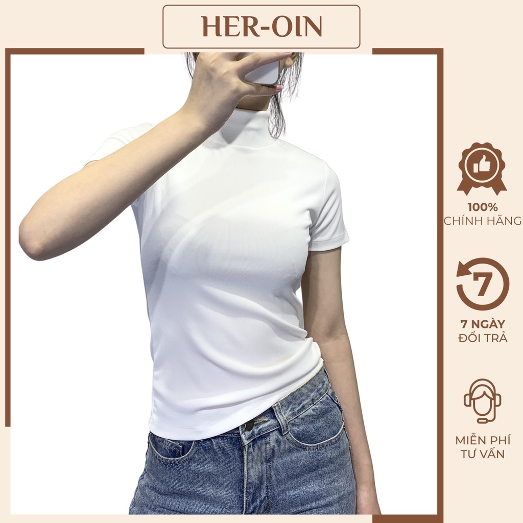Áo Thun Nữ Ngắn Tay Cổ Lọ Áo Phông Nữ Cổ Lọ Ôm Eo Tôn Dáng - HR06 2107-10