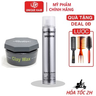 Combo sáp vuốt tóc clay wax subtil 100g + gôm butterfly 320ml + tặng lược chaobao