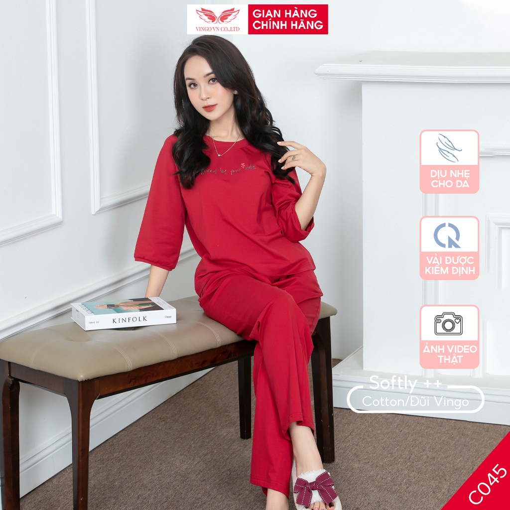Đồ bộ nữ Pijama mặc nhà cotton cao cấp mùa Thu Đông ấm áp VINGO tay lỡ quần dài bigsize C045 VNGO