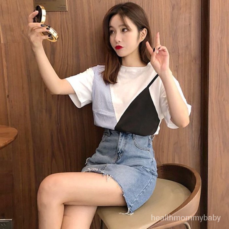 Trang Phục Cho Con Bú  Đi Chơi   Vòng Cổ  Tươi Sọc  Khâu  Hai Mảnh  Tay NgắnTÁo Sơ Mi  Áo Áo Cho Con Bú Sau Sinh