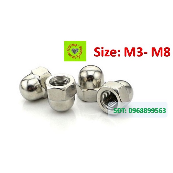 Đai ốc mũ, Tán bầu, Ecu mũ size từ M3-M24 inox 201, Inox 304, Inox 316 DIN 1587