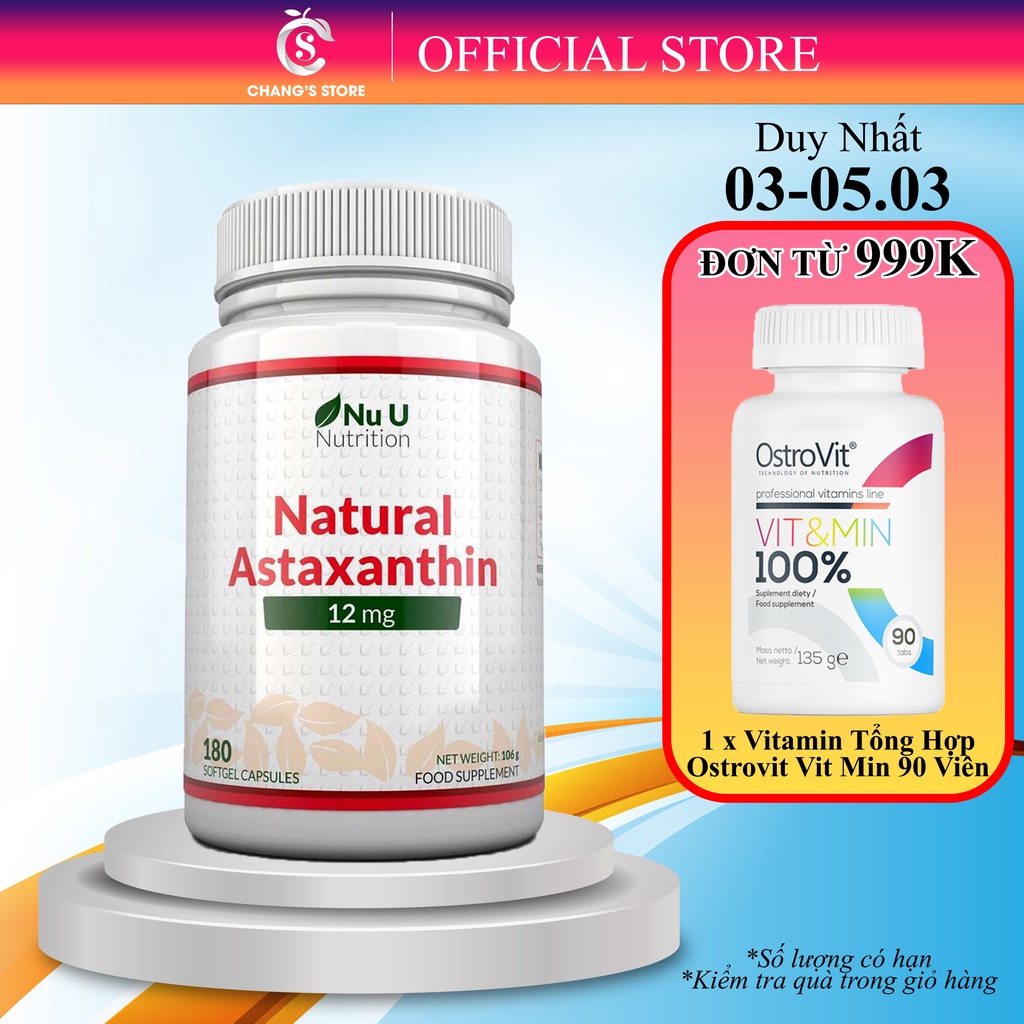 Viên Uống Tăng Sức Đề Kháng Nu U Astaxanthin 12Mg - 180 Viên