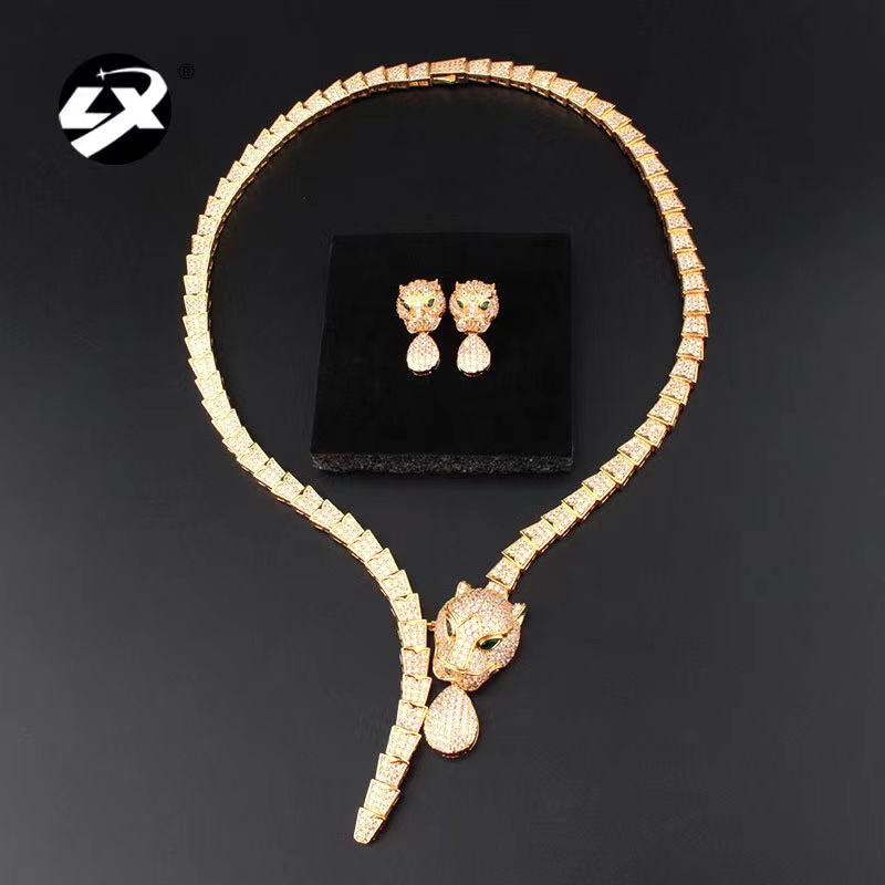 Bộ Vòng cổ + Bông Tai Hình Giọt Nước Họa Tiết Da Báo Phong Cách vintage Mới