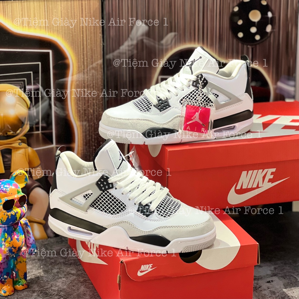 Giày Thể Thao Jordan 4 Off White Retro GS Military Black JD4 Đen Trắng