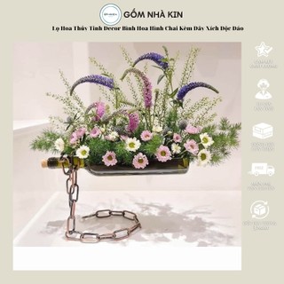Lọ hoa thủy tinh decor bình hoa hình chai kèm dây xích độc đáo