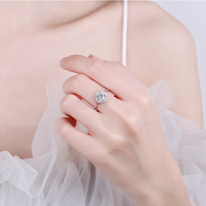 Nhẫn Mạ Bạc s925 Hình Hoa Hướng Dương Moissanite # 1