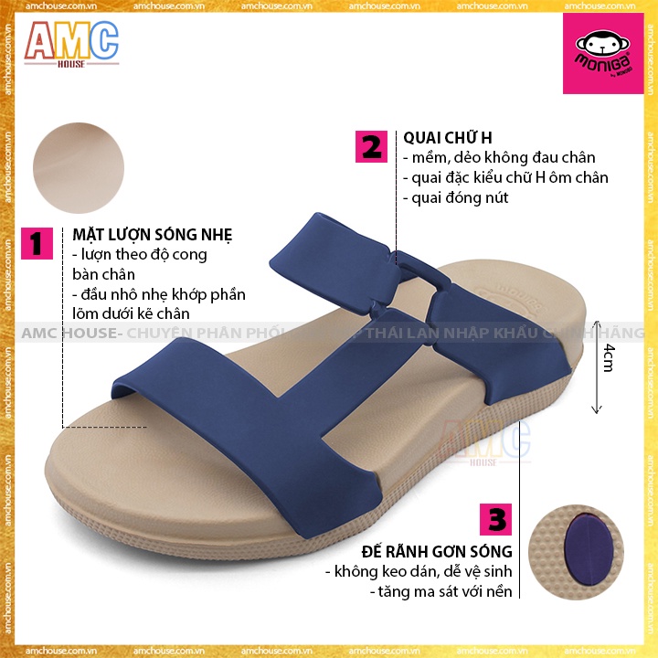 Dép Thái Lan Nữ Quai Ngang 2 Dây Đế Đúc Siêu Nhẹ Moniga 7.6