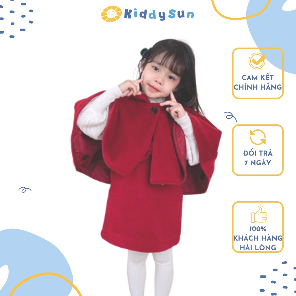 Set váy bé gái áo dạ nhung đỏ Kiddy Sun mềm mịn sang chảnh dành cho bé gái từ 2,3,4,5,6,7,8,9,10,11,