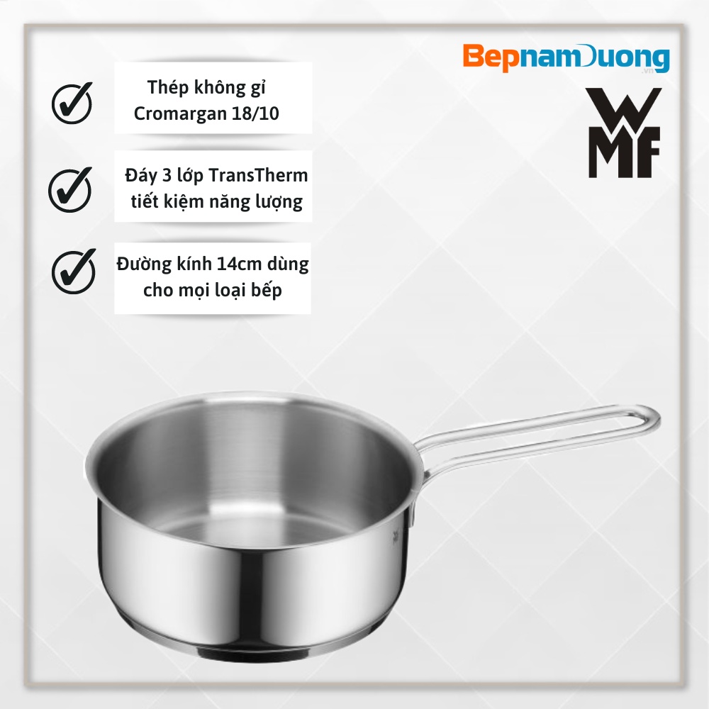 Nồi đa năng 3 đáy thép không gỉ Cromargan WMF Mini Sortiment Saucepan 14 cm, quánh nấu bột dùng cho mọi loại bếp
