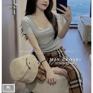 Set áo thun cổ U mix quần thô kẻ bbr