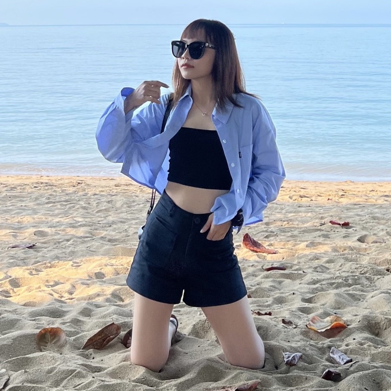 Áo Sơ Mi Crop xanh (Cropshirt FS) Délice