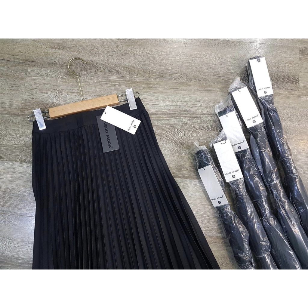 Chân váy midi Vero xếp ly dáng dài xòe quạt vải cao cấp mềm không nhăn  chiều dài 80cm