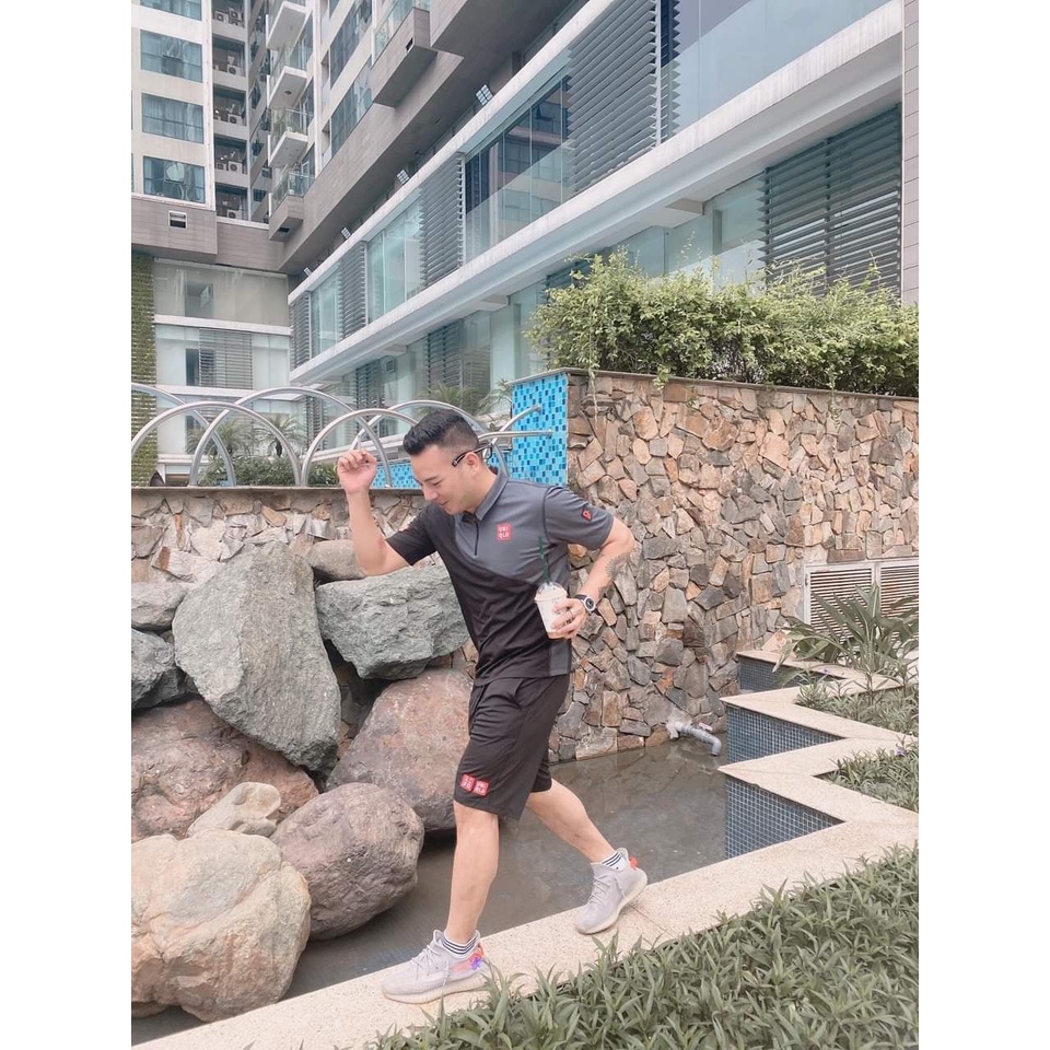 Bộ quần áo hè Uniqlo đen xám cổ khóa - Thời Trang Thể Thao Cao Cấp WinMax