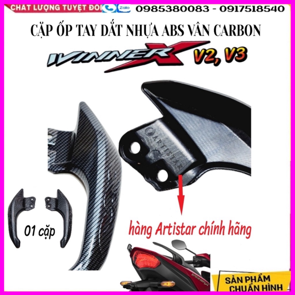 Ốp Tay Dắt, Cặp Bọc Mũi Dè Nhựa Abs Vân Carbon Cho Honda Winner X v2, v3 Đời 2019 đến 2023 Hàng Cao Cấ