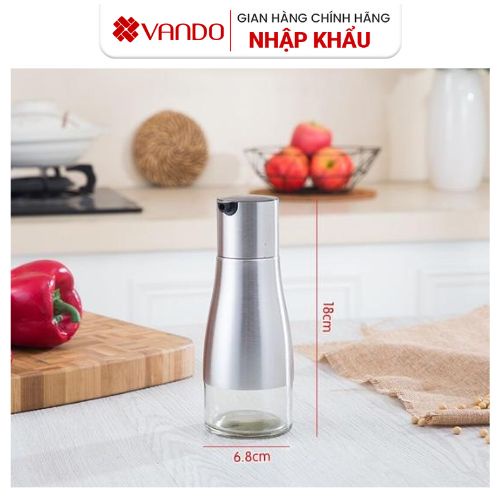 Lọ Đựng Gia Vị Lỏng Bọc Inox 304 VANDO Cao Cấp Chai Chứa Dầu Ăn, Mắm, Dấm Cho Phòng Bếp
