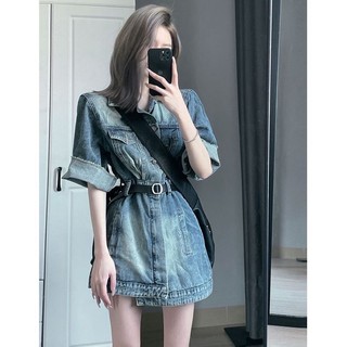 Váy denim tay lỡ kèm đai lưng thời trang nữ 2023