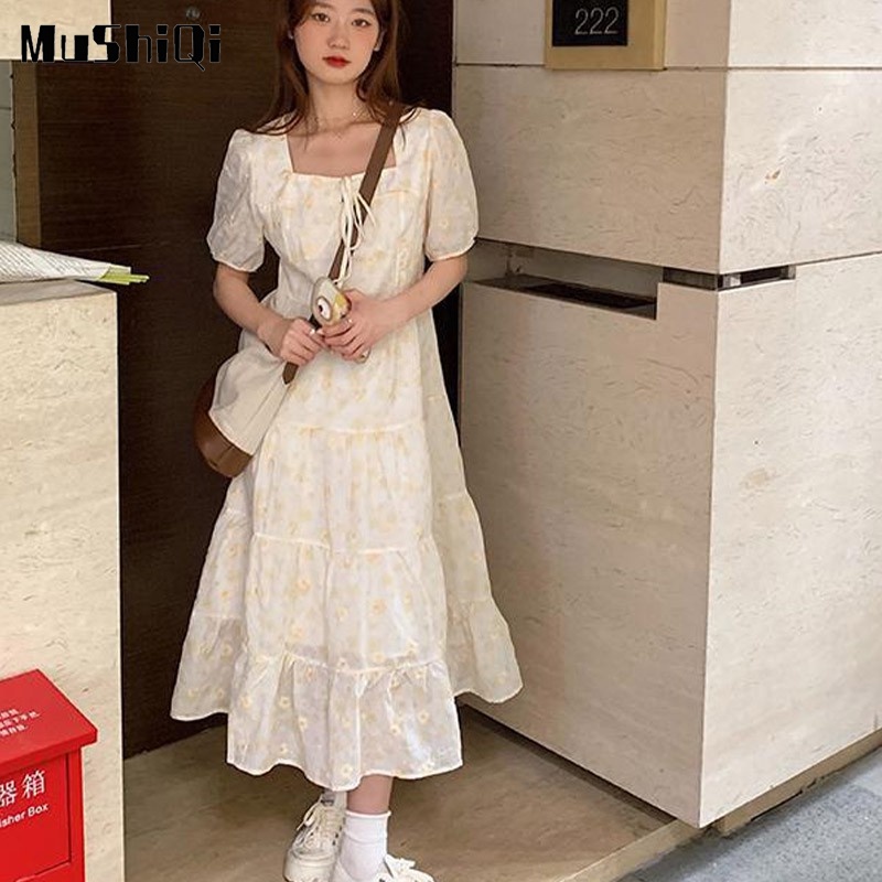 Đầm Hoa Tay Phồng Thiết Kế Ngọt Ngào Cho Nữ