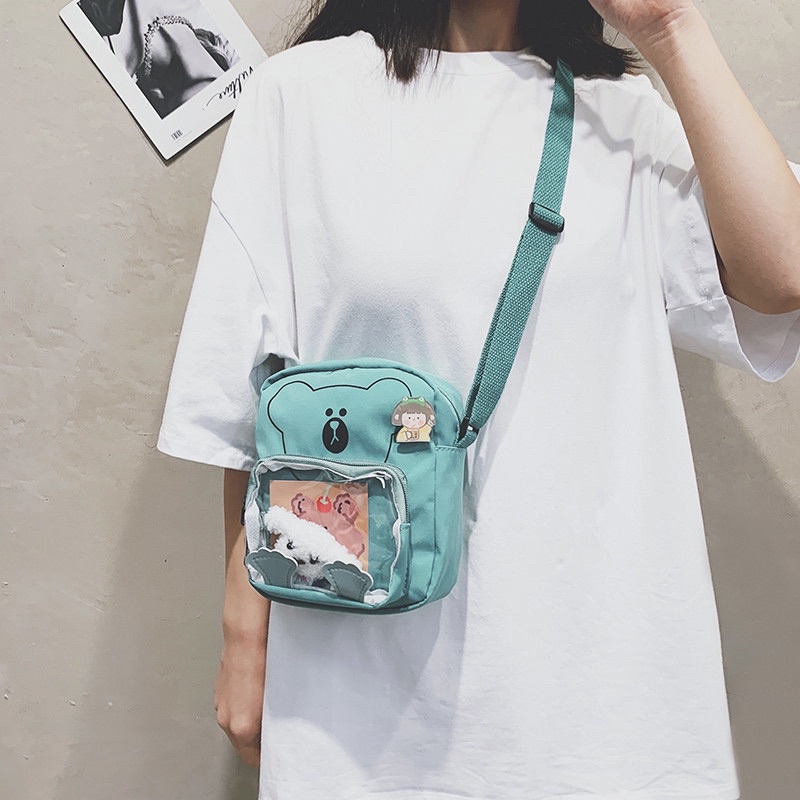 TÚI CHÉO VẢI PHỐI MICA HÌNH GẤU DỄ THƯƠNG