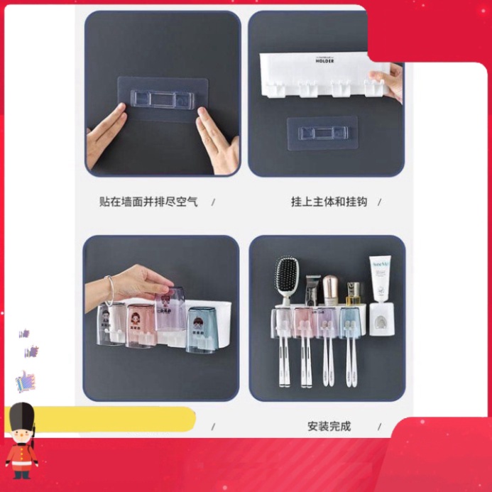 Kệ để bàn chải đánh răng nhả kem tự động thông minh giá treo 4 cốc dán tường để đồ dùng cho nhà tắm S001