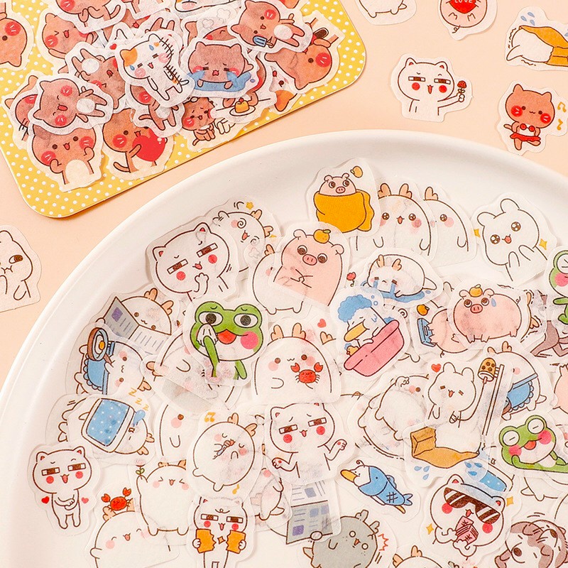 Sticker, hình dán con thú bộ nhiều miếng dễ thương